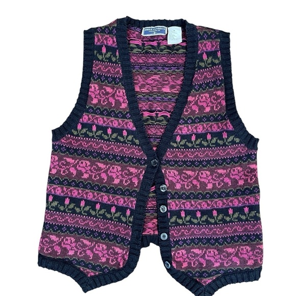 VTG Erika Classics Rose Pattern Knit Vest Sz M - Picture 1 of 6